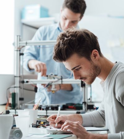 Engineering students working in the lab